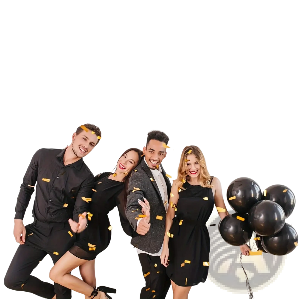 Black 2025 graduation photo banner with personalized images and gold confetti for celebratory decoration