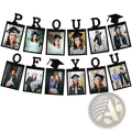 Black 2025 graduation photo banner with cutout letters and mortarboard icons for party decoration