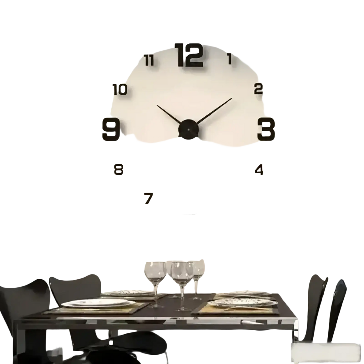 Black 3d minimalist wall clock with bold numerals and sleek design for modern home or office decor