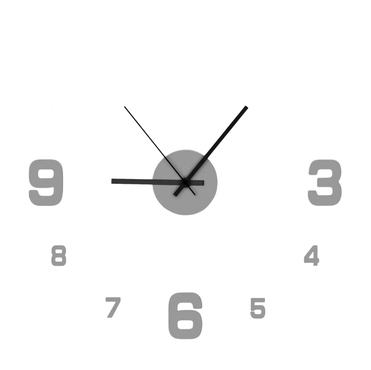 Black 3d minimalist wall clock with a white face and gray numerals and hands in a sleek analog design