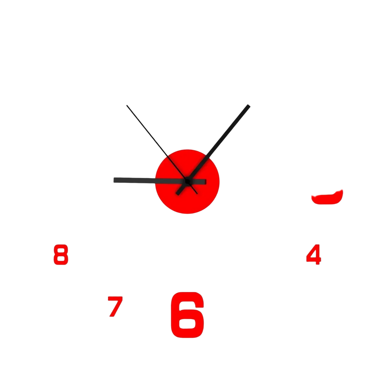 Black 3d minimalist wall clock featuring a bold red analog face with black hands and numerals