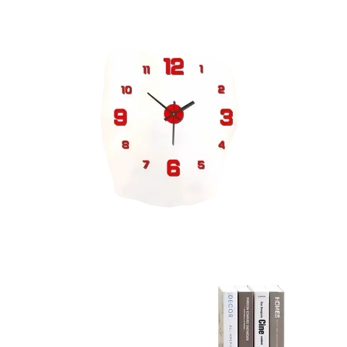 Black 3d minimalist wall clock with red acrylic bold numerals and central red circular face for modern decor