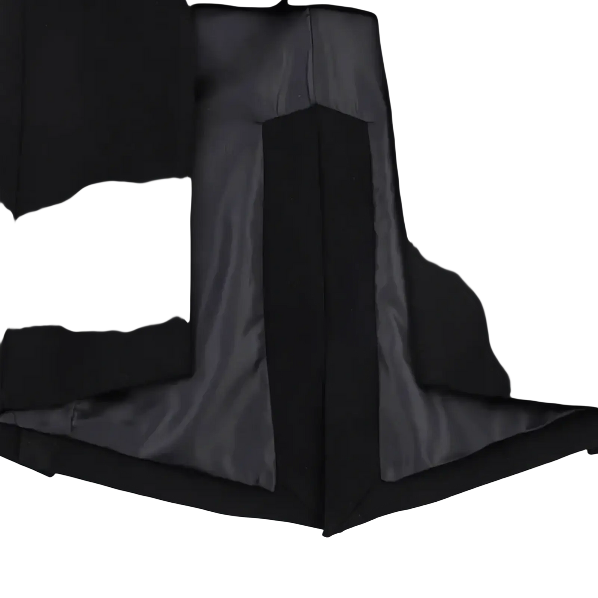Black asymmetric long women blazer with sleek structured silhouette and satin-lined interior for formal wear