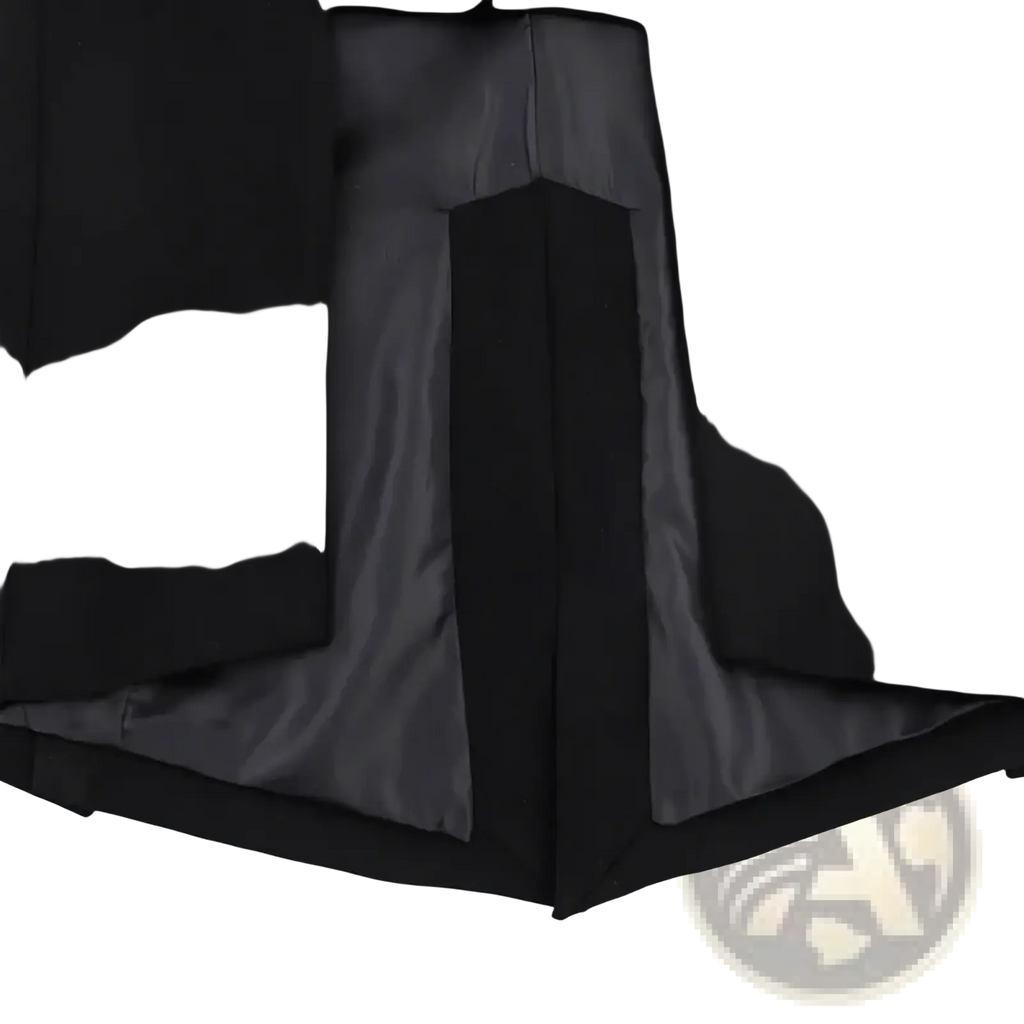 Black asymmetric long women blazer with sleek structured silhouette and satin-lined interior for formal wear
