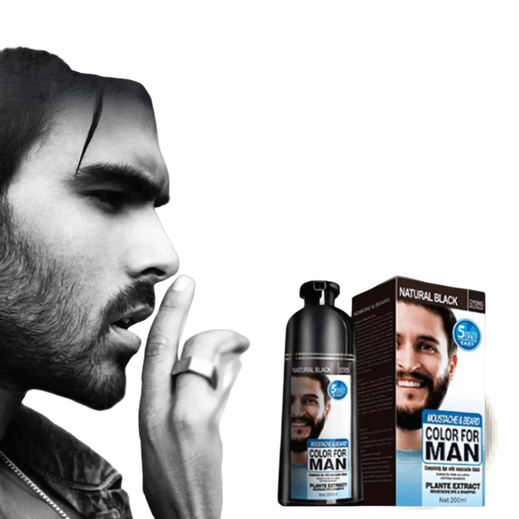 Black beard dye shampoo natural permanent hair color 200ml with plant extract ingredients and matching black box color for man