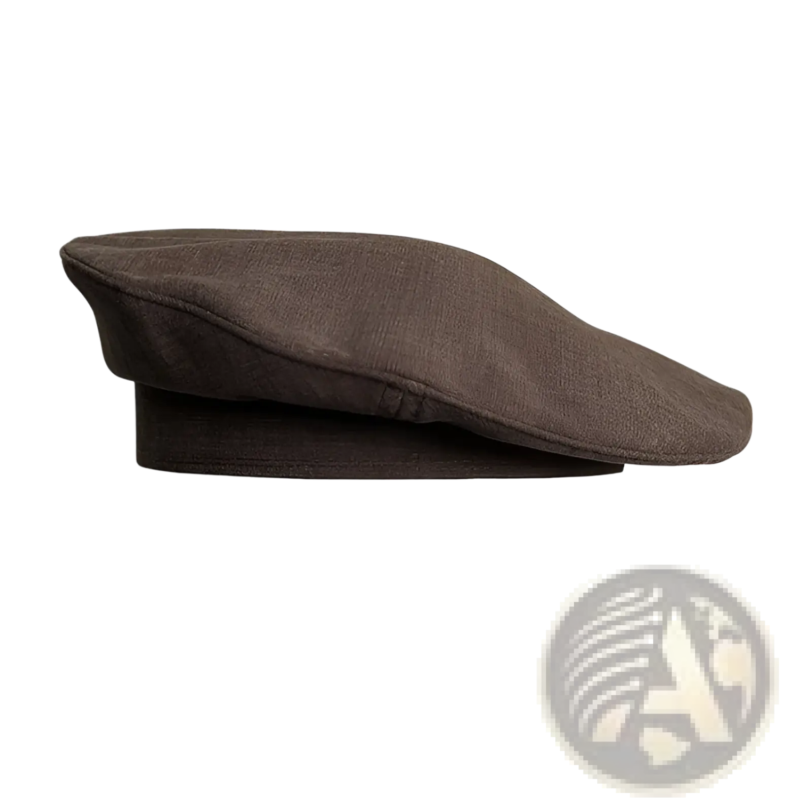 Brown linen flat cap with structured slightly curved brim and subtle stitching details in black beret wool painter cap for women
