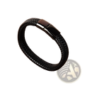 Black braided leather bracelet with sleek black magnetic clasp showcasing elegant and durable design