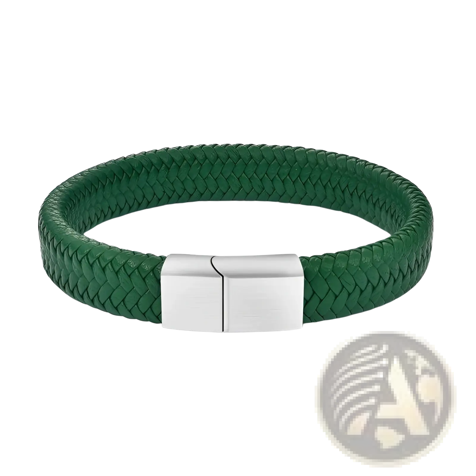 Green braided leather bracelet featuring a sleek silver magnetic clasp for secure stylish wear