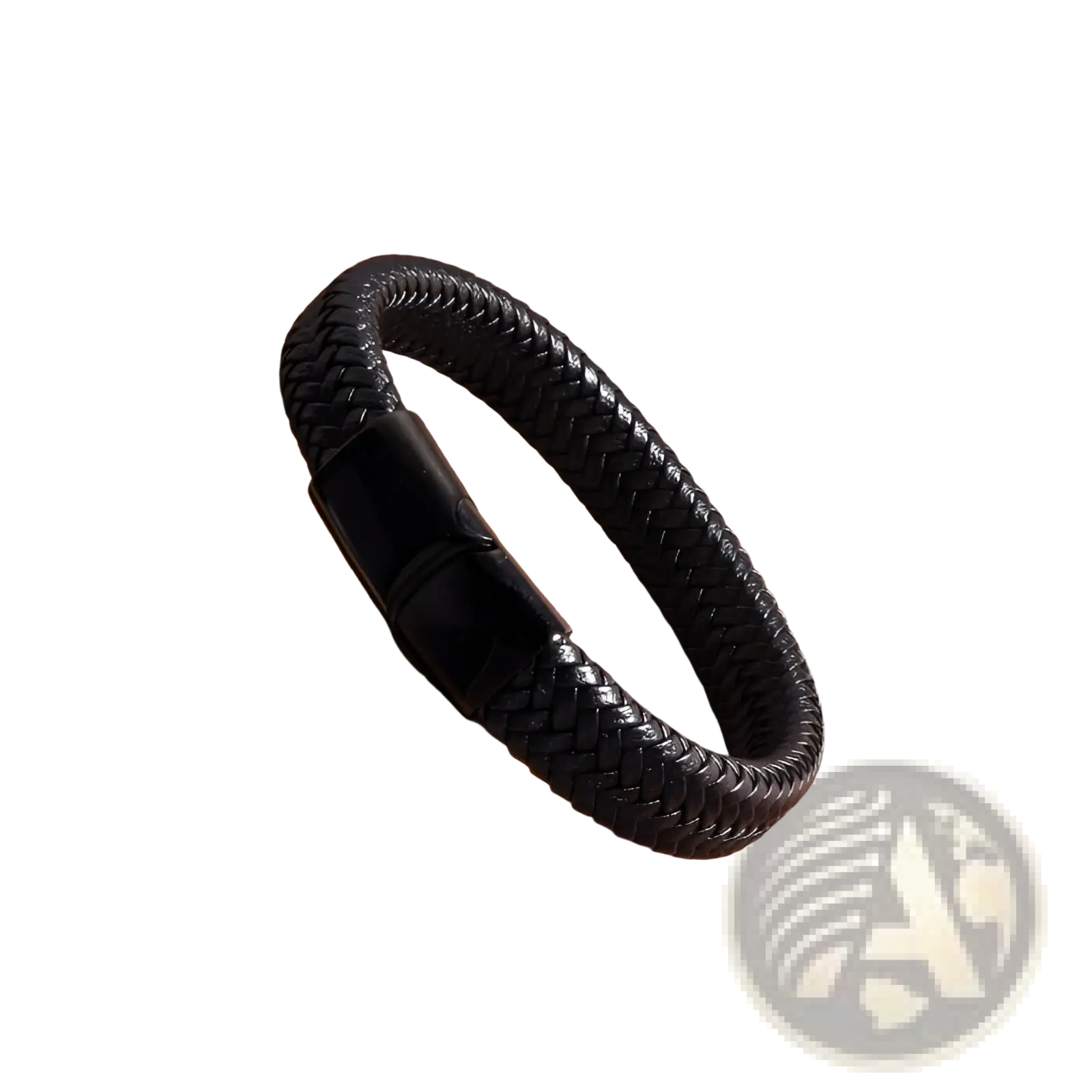 Black braided leather bracelet with a sleek magnetic clasp showcasing stylish and secure closure