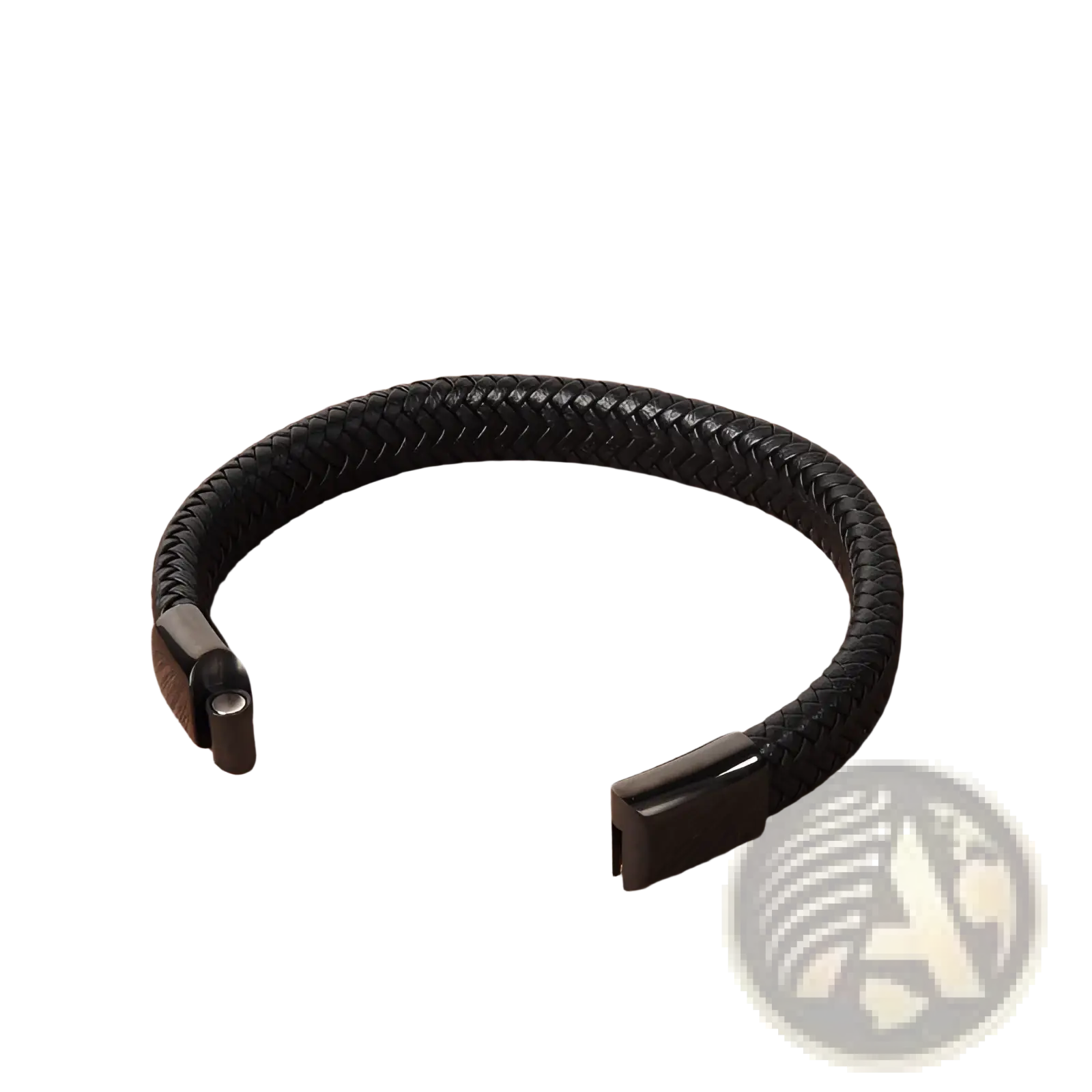 Black braided leather bracelet with a sleek magnetic clasp for secure and stylish wear