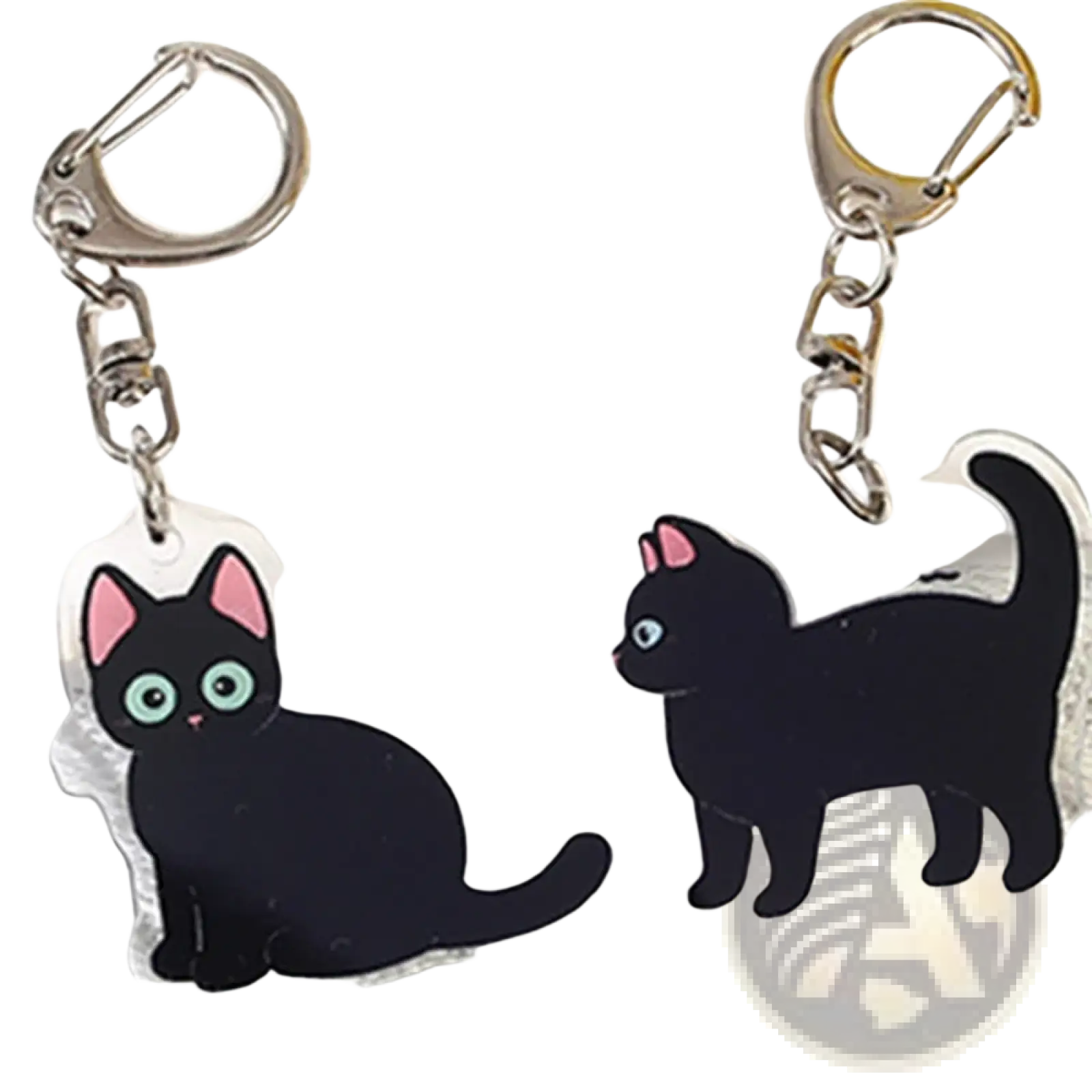 Clear acrylic black cat keychains with pink ears turquoise eyes featuring cartoon animal bag charm designs