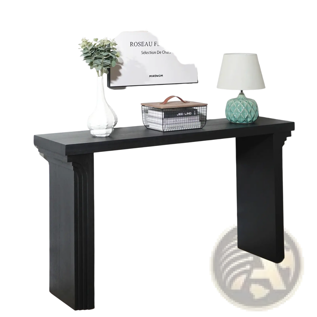 Black wood console table 58 inch with fluted legs and sleek minimalist design for modern entryway accent