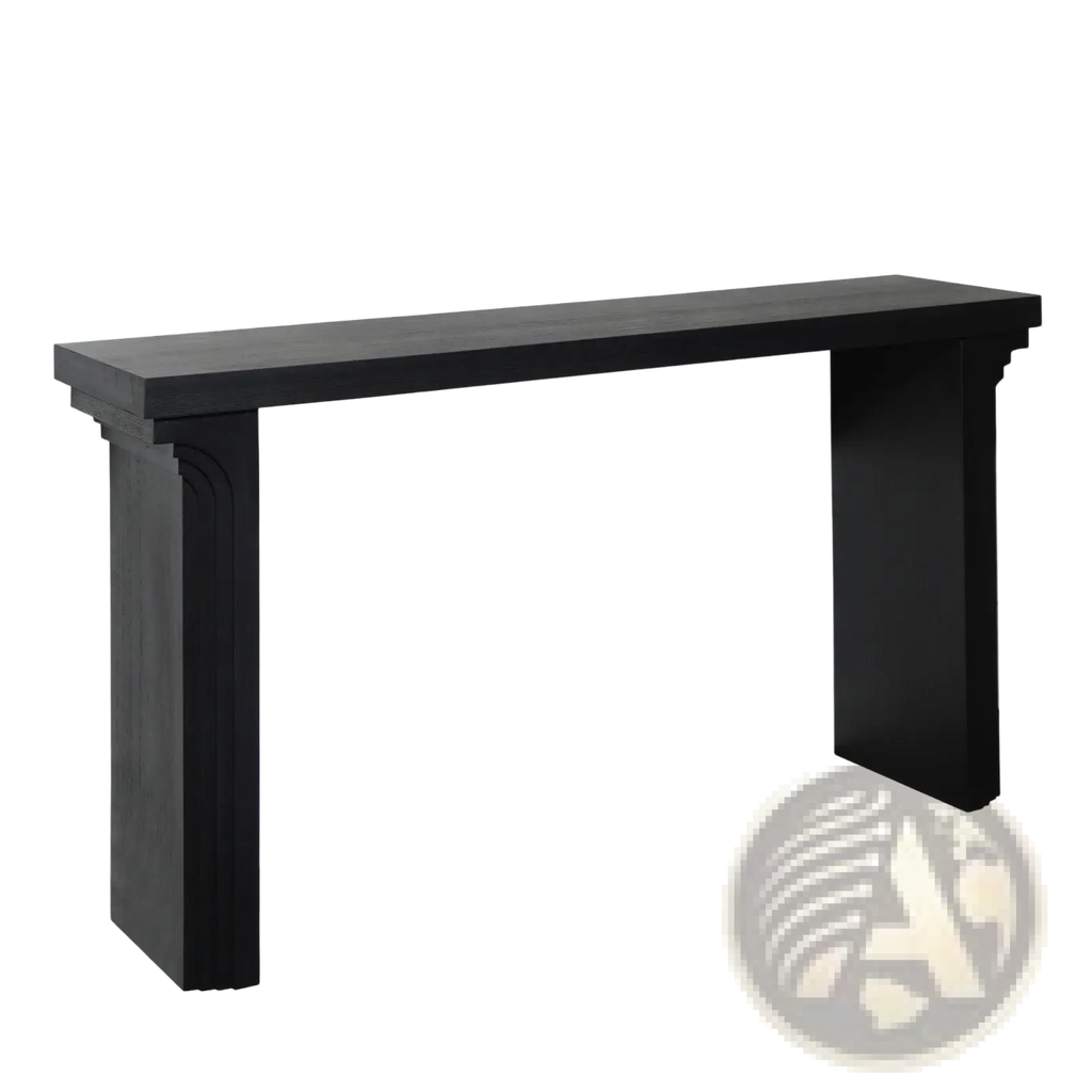 Black console table 58 inch with sleek minimalist design and sturdy rectangular wood legs for modern entryway use