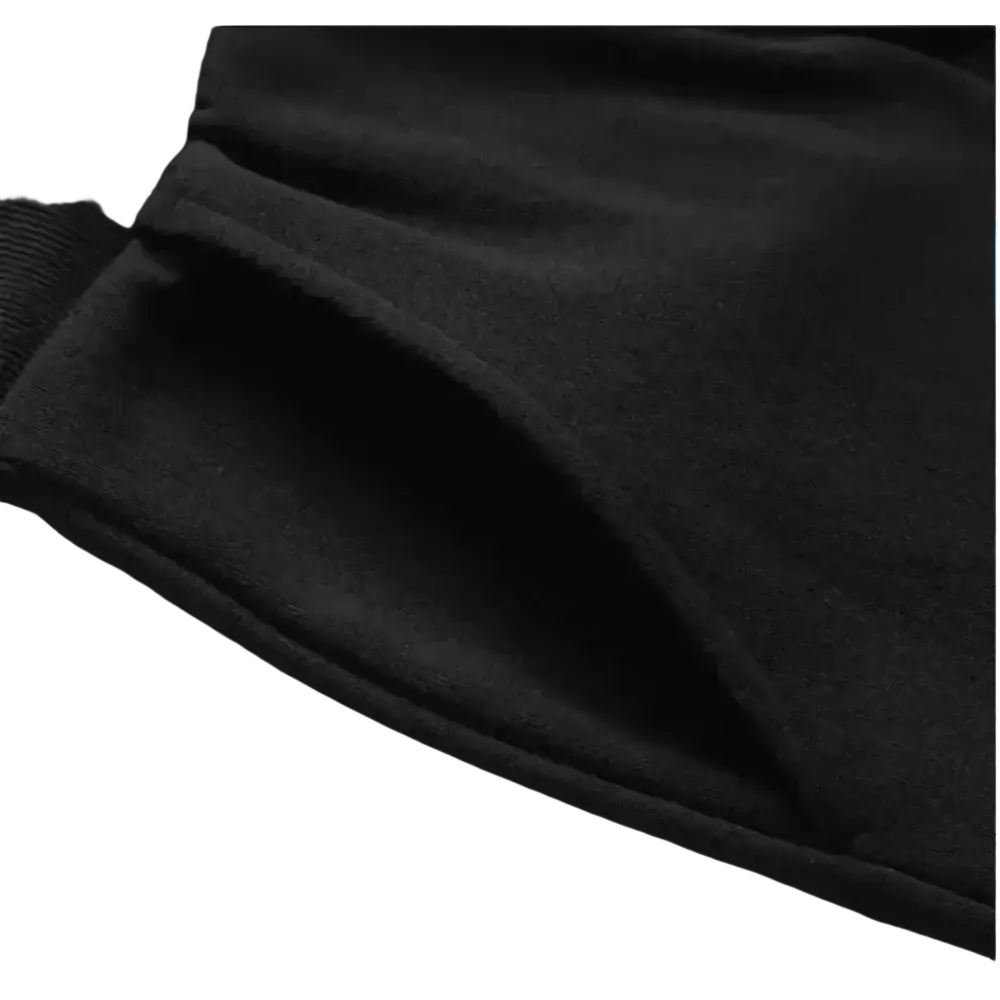 Black corduroy drawstring jogger shorts for women showing subtle ribbed fabric texture and neatly stitched seams