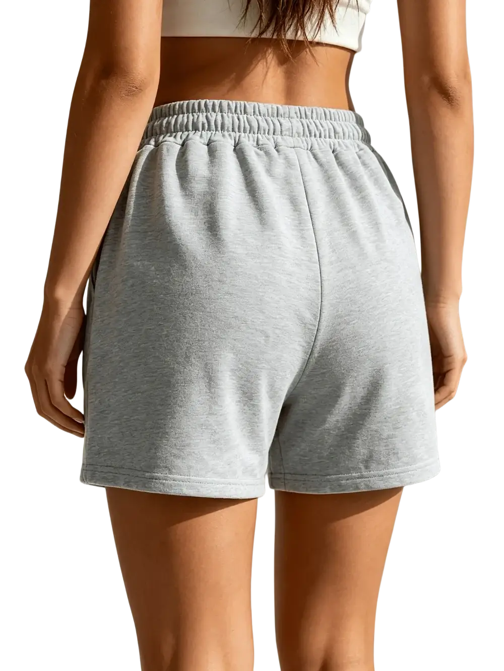 Black corduroy drawstring jogger shorts for women in gray heathered sweatshort style with elastic waistband and casual fit
