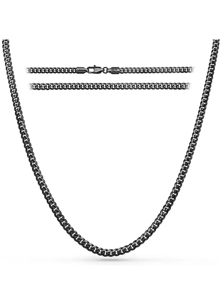 5mm black diamond cut stainless steel Cuban link chain with blackened curb design and sturdy clasp in sleek modern style