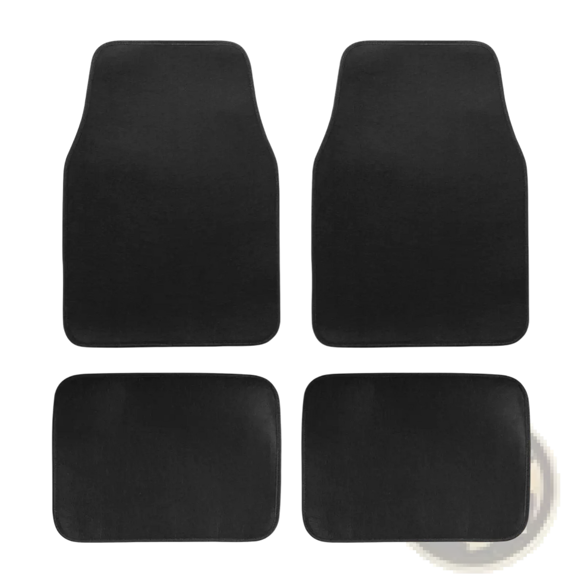 Set of four black diamond car floor mats with plush textured surface for front and rear use