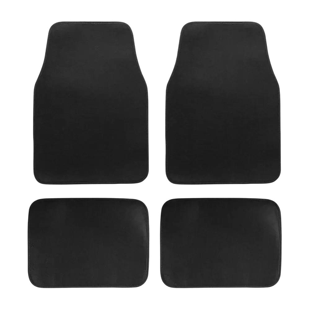 Set of four black diamond car floor mats with plush textured surface for front and rear use