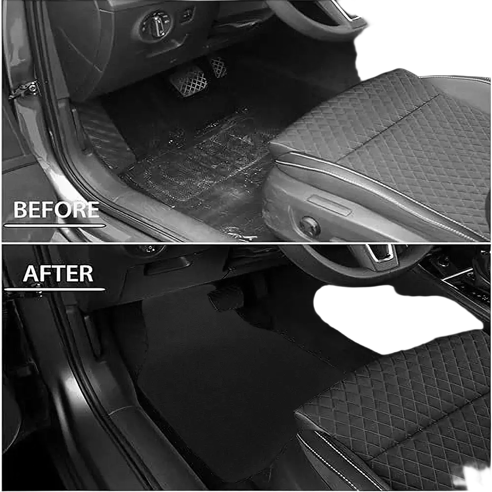 Black diamond-stitched black car floor mats front and rear set made of durable material for vehicle protection