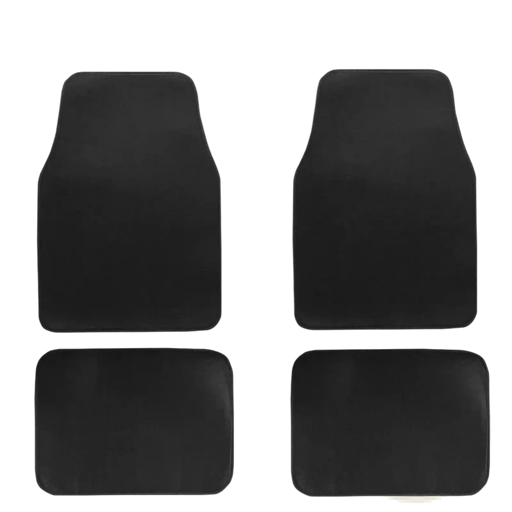 Black diamond car floor mats set in black rubber material for universal front and rear vehicle protection