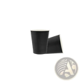 Black disposable tableware party set featuring 10 black paper coffee cups with white rims for convenient use