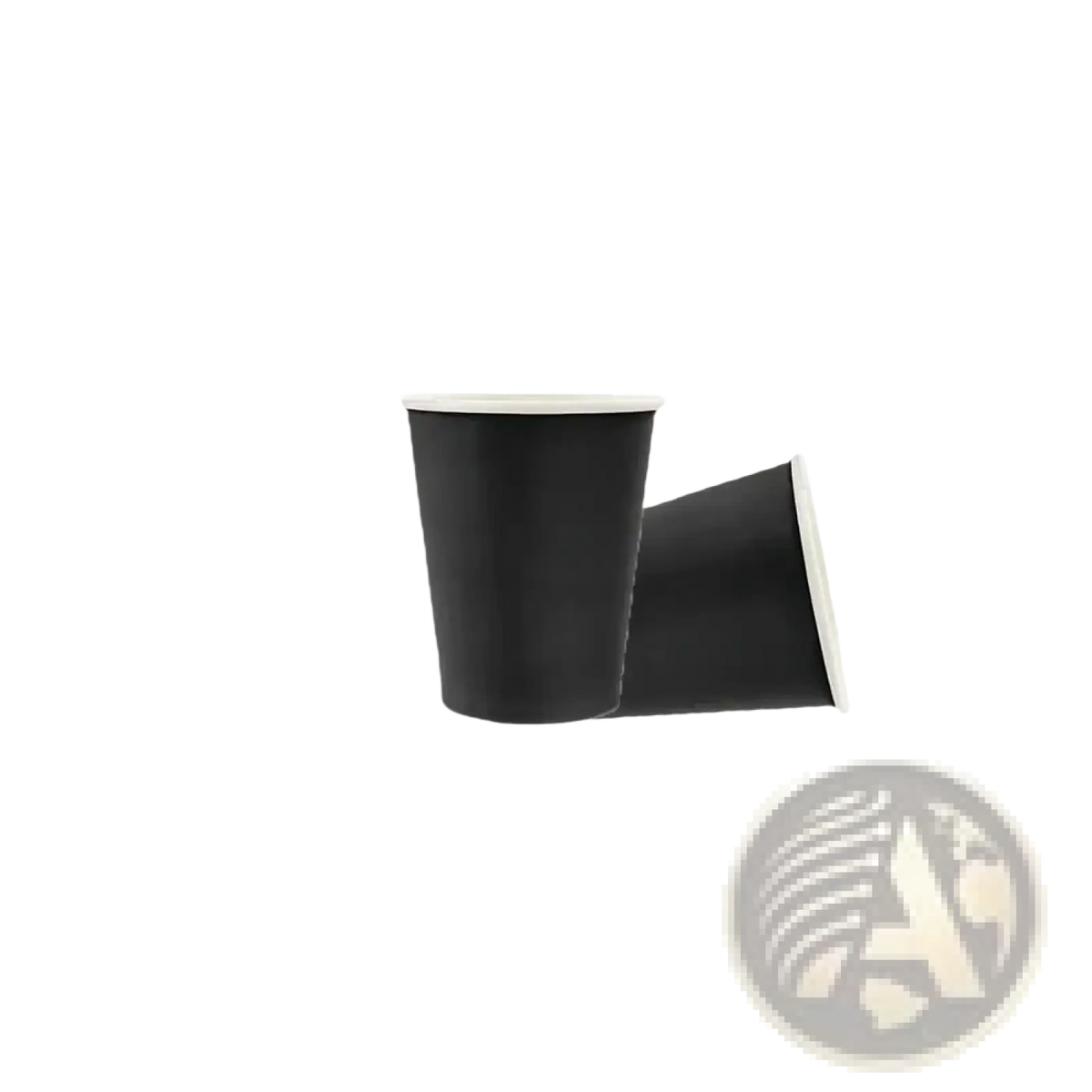 Black disposable tableware party set featuring 10 black paper coffee cups with white rims for convenient use