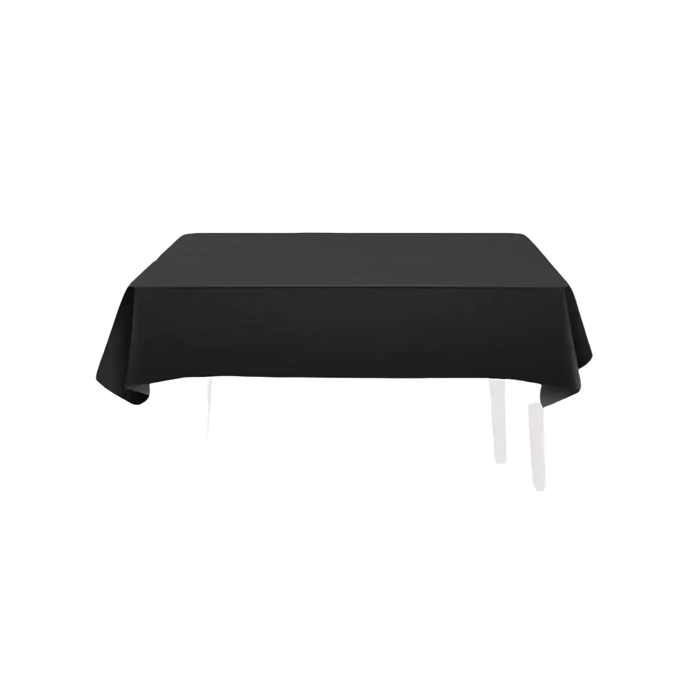 Black disposable tableware party set featuring a black rectangular disposable tablecloth 137x274cm
