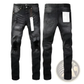Black distressed skinny jeans with ripped knee patches made of denim for a stylish casual look