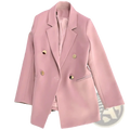 A soft pink double-breasted blazer with gold-toned buttons and a tailored design in contrast to a black option