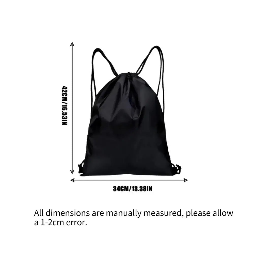 Black drawstring gym backpack with adjustable shoulder straps and minimalist design for sports and daily use