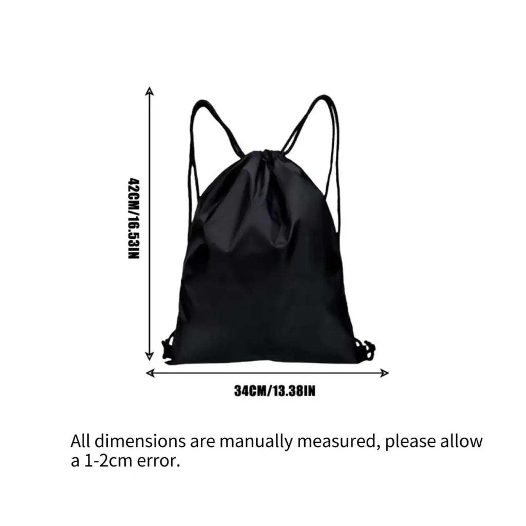 Black drawstring gym backpack with adjustable shoulder straps and minimalist design for sports and daily use