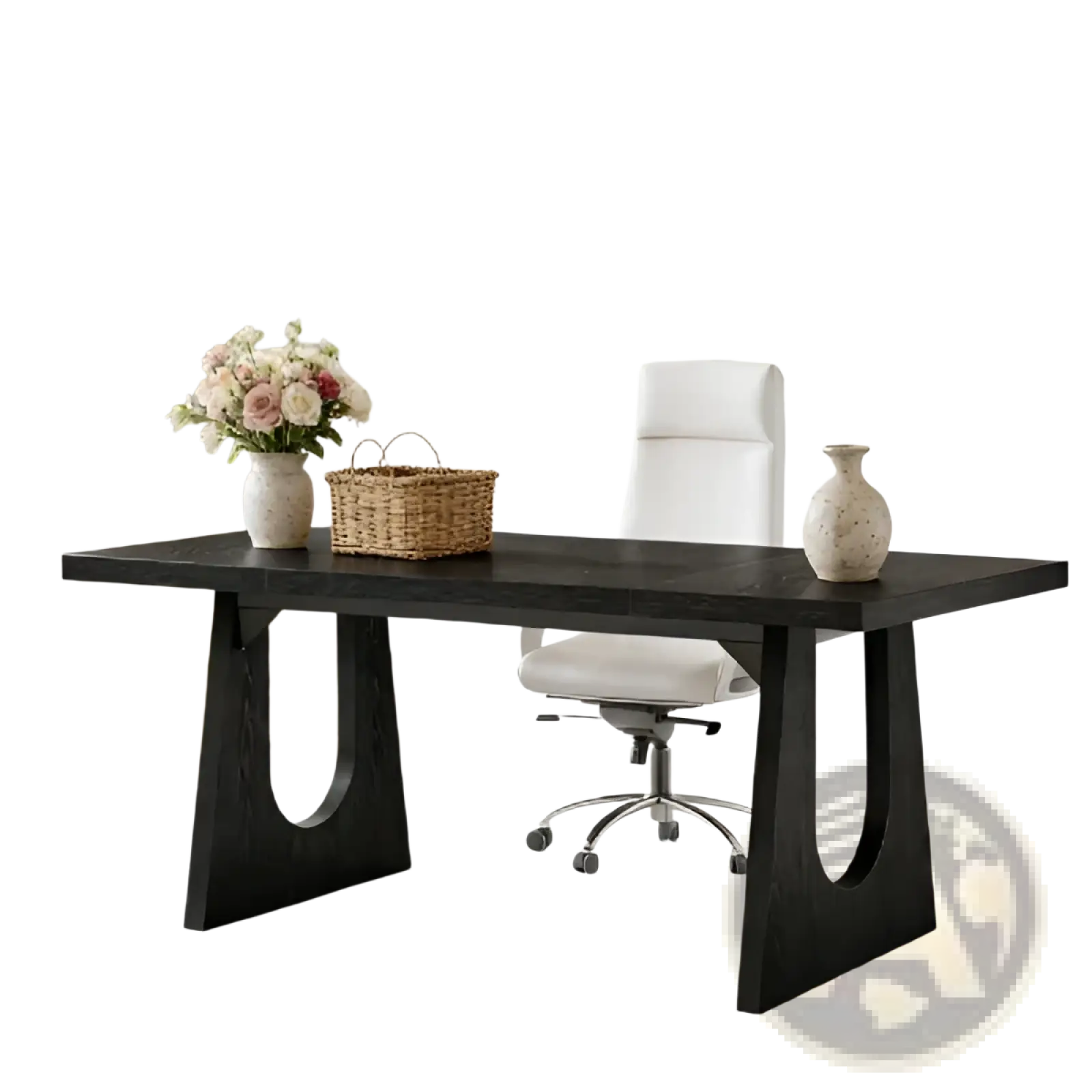 Black executive desk 70 inch modern wood table with sleek legs featuring a distinctive curved cutout design