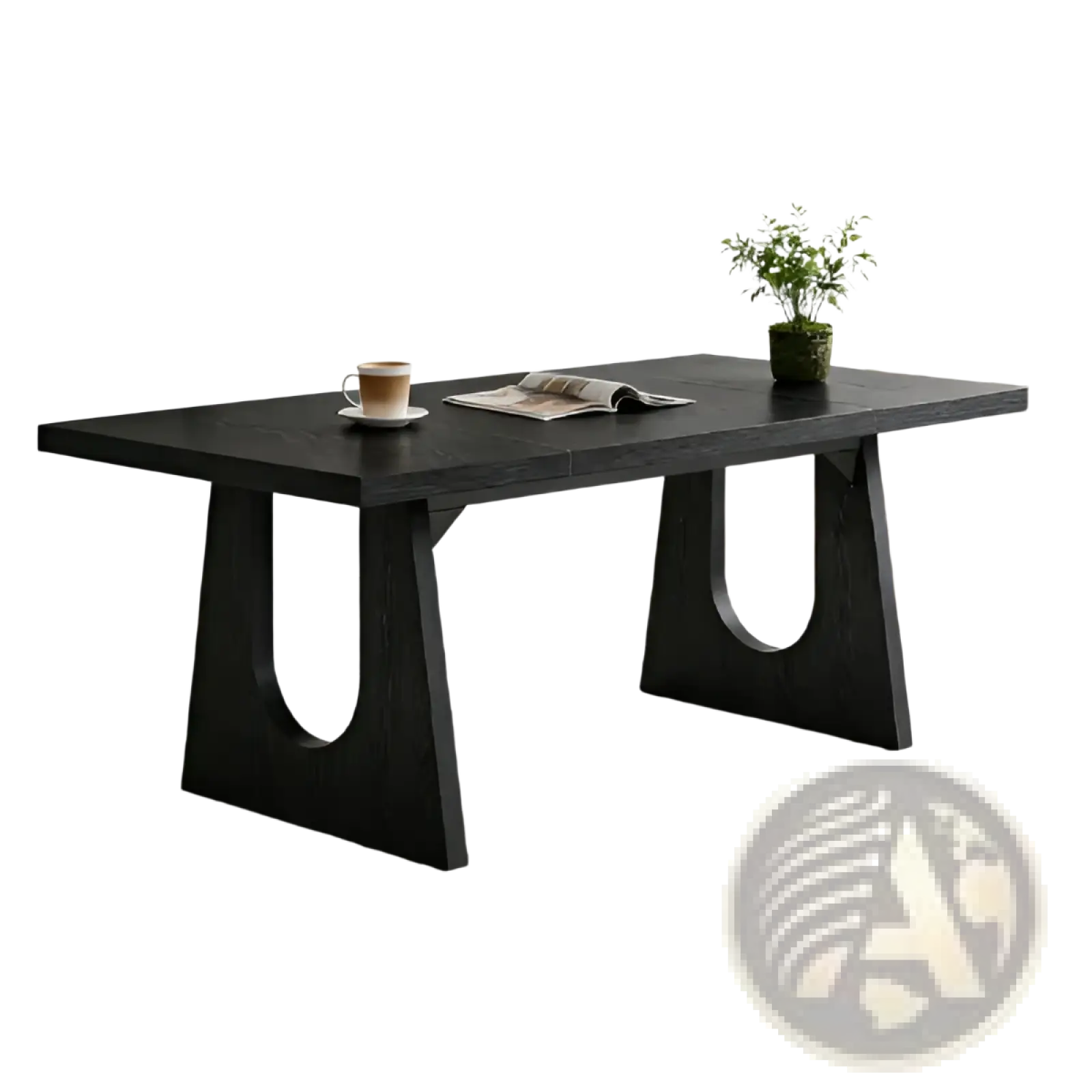 Black executive desk 70 inch modern wood table with distinctive u-shaped black wooden legs for office use