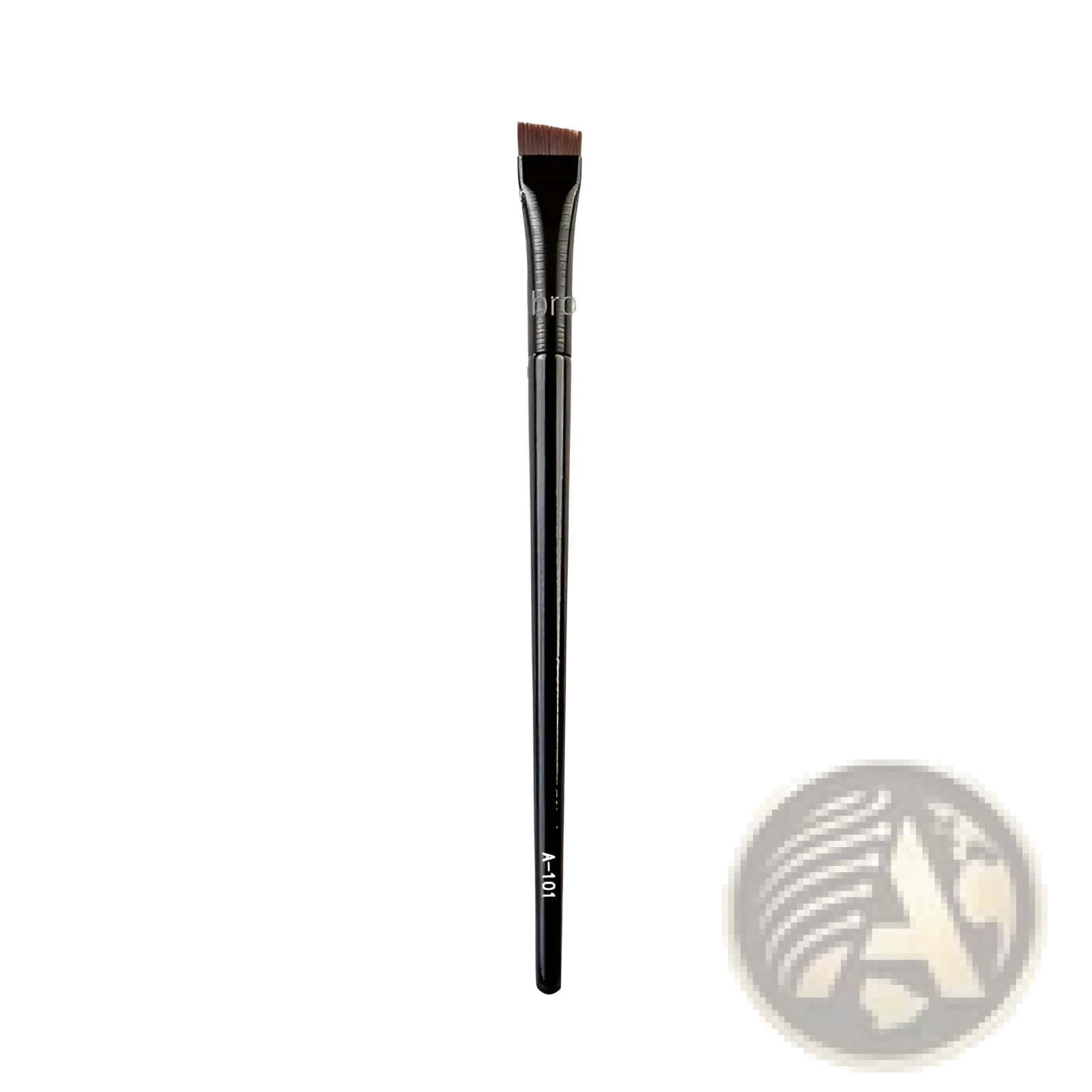 Black angled eyebrow brush with fine dense bristles and sleek handle marked a-101 from black eye makeup brush set 10 piece matte tools