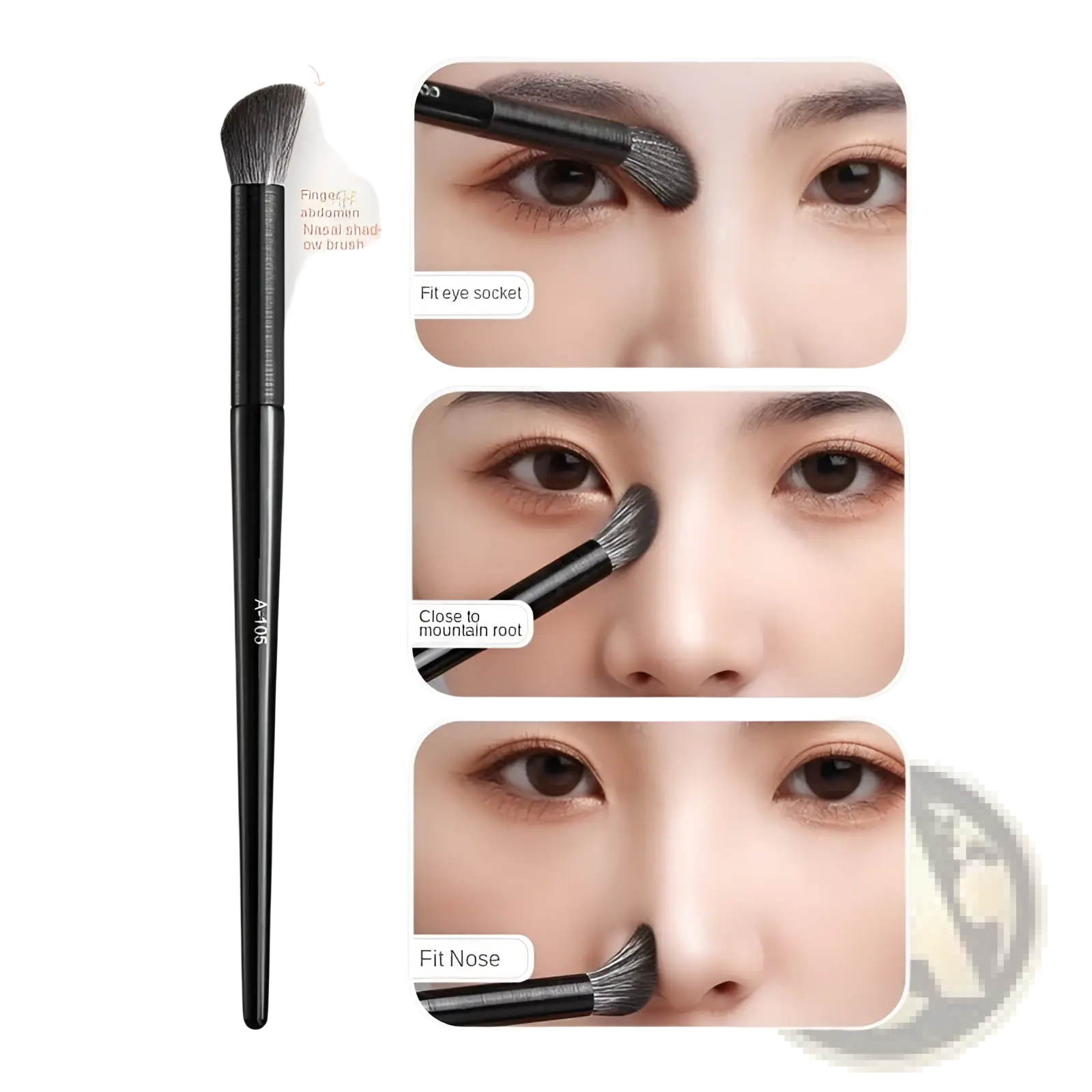 Black nasal shadow brush with fine dense bristles and slender handle from black eye makeup brush set 10 piece matte tools