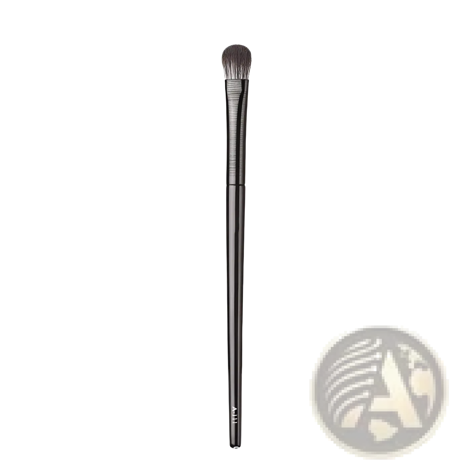 A sleek black-handled medium eye shadow brush with dense rounded bristles from a 10 piece matte black eye makeup brush set