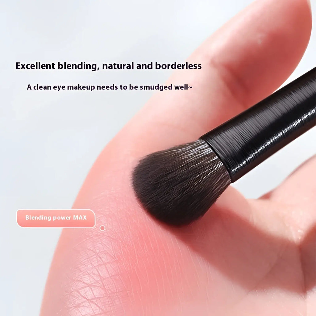 Black eye makeup brush set 10 piece matte tools featuring a black-handled brush with dense soft bristles for blending