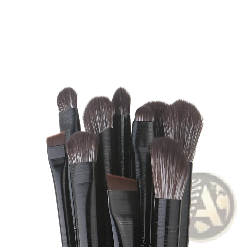 Black eye makeup brush set 10 piece matte tools with black handles and ultra-fine soft bristles for precise application