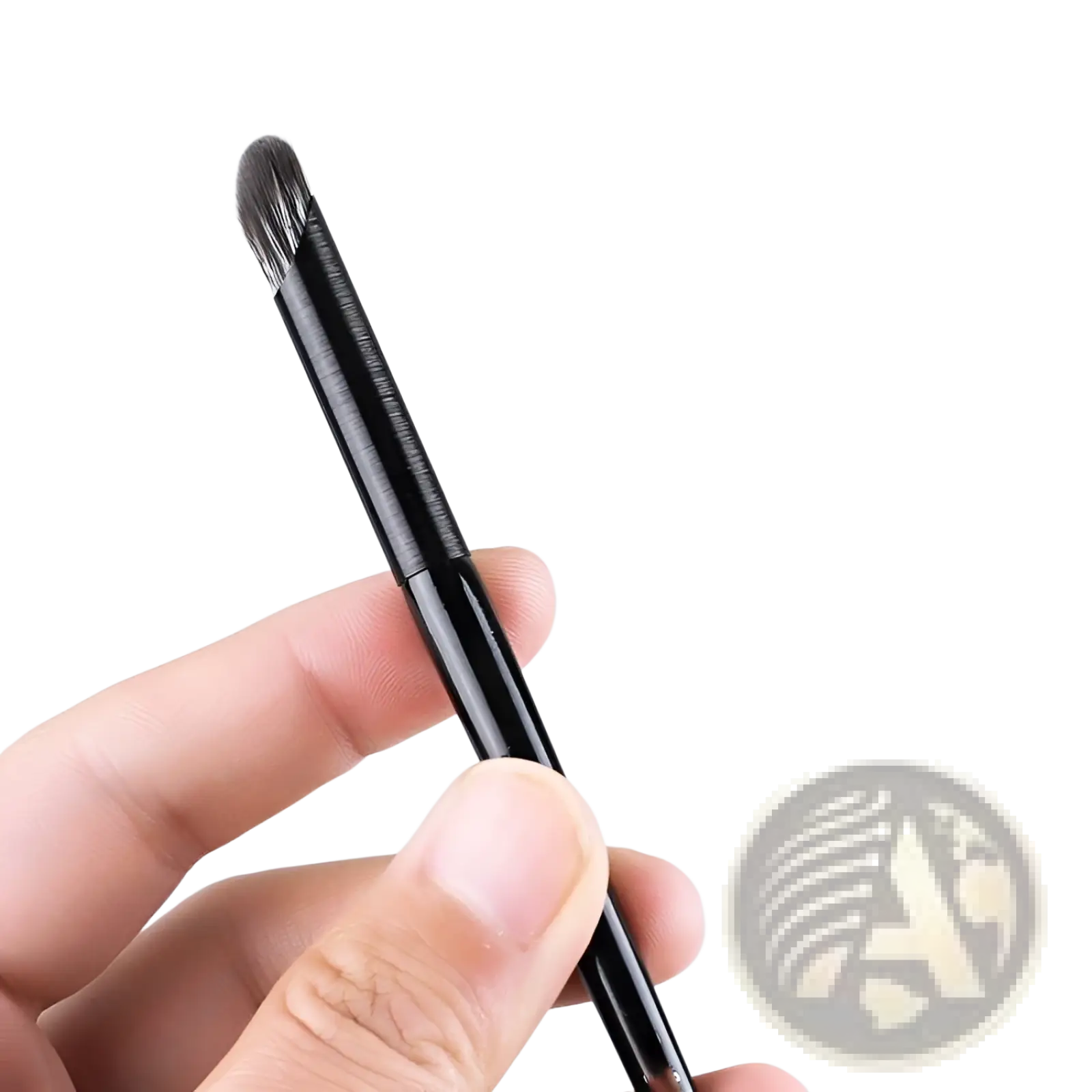 Black synthetic bristle eye makeup brush with sleek glossy handle from a 10 piece matte tools set