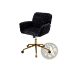 Black faux fur office chair with black plush velvet upholstery and gold-tone metal base with casters