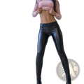 Black faux leather high waist yoga leggings with a sleek shiny finish and form-fitting design