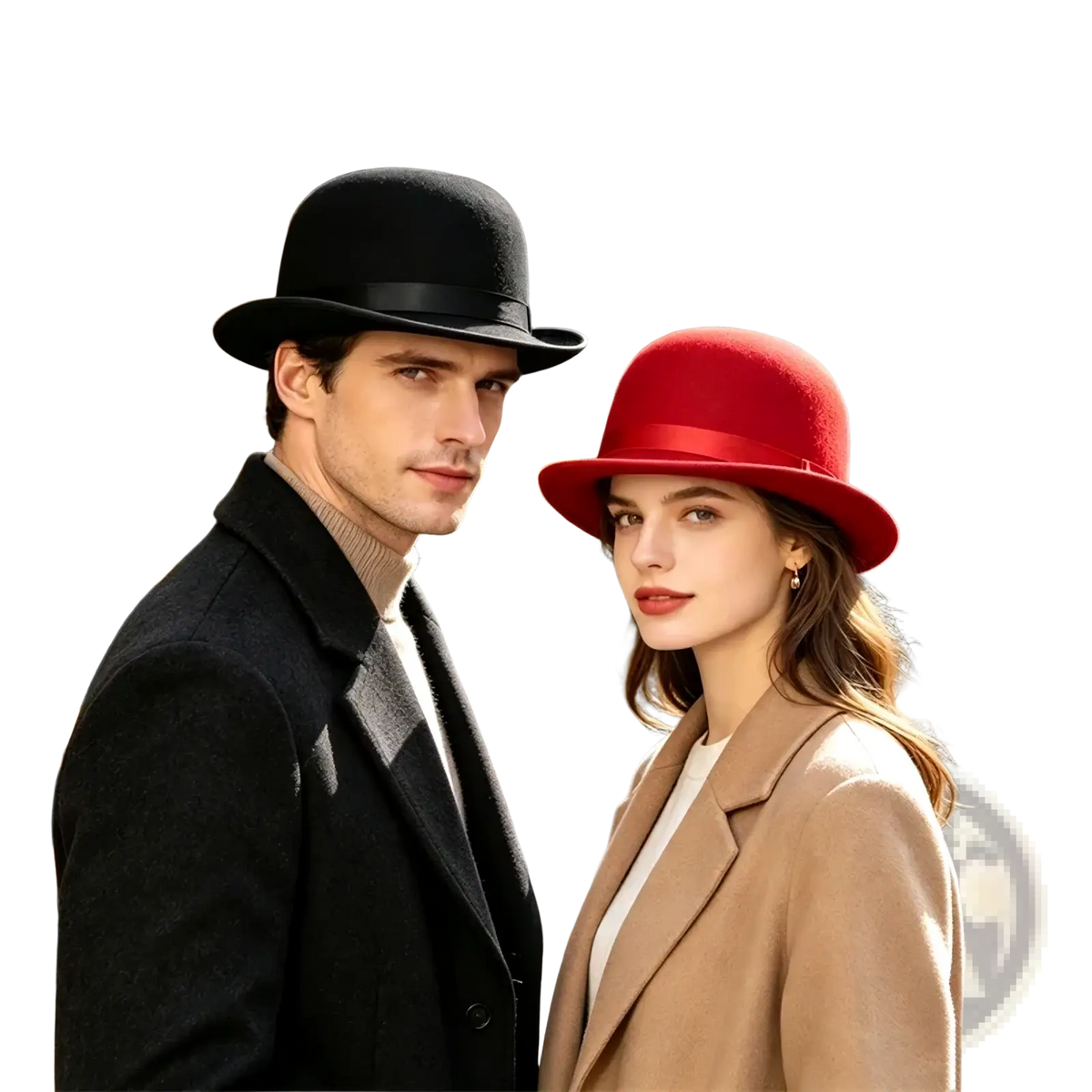 Black and red felt bowler hats with satin bands featuring unisex jazz cap design and premium material quality