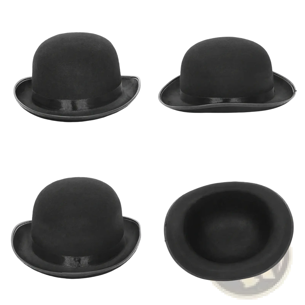 Black felt bowler hat featuring a smooth rounded crown and slightly curved brim in a unisex jazz cap design