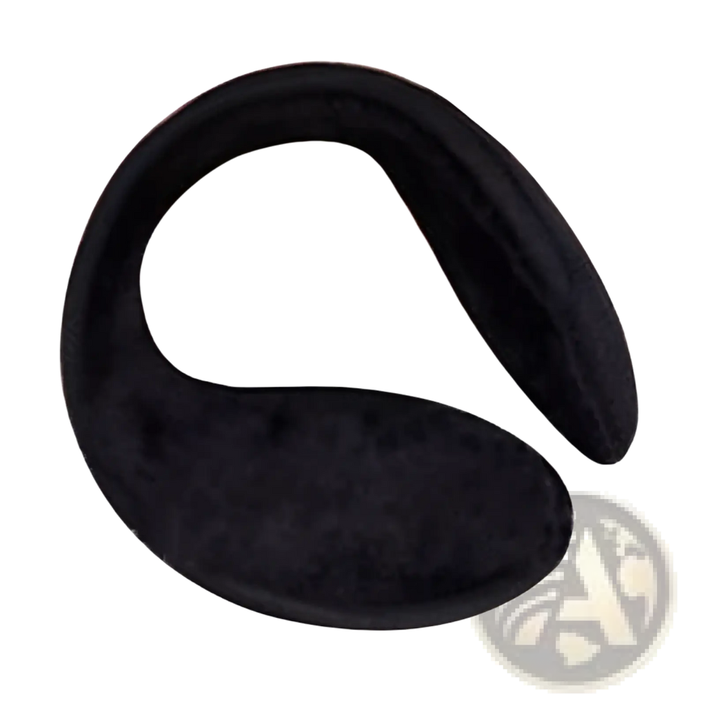 Black fleece winter earmuffs with a soft velvety texture and ergonomic c-shaped design for comfortable wear