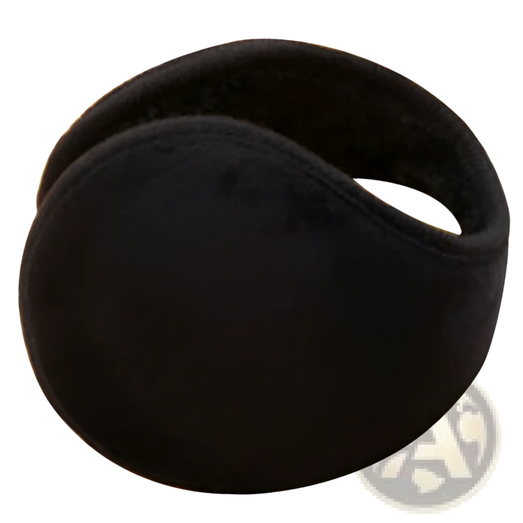 Black fleece winter earmuffs with soft velvety texture and oval-shaped design for cold weather protection