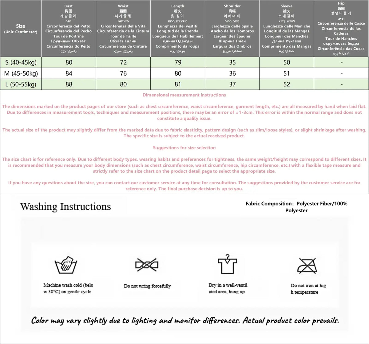 Polyester fabric size chart in centimeters for black fur collar woolen coat women slim winter in sizes s m and l