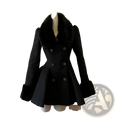 Black double-breasted woolen coat for women with plush fur collar and cuffs featuring decorative buttons winter slim fit