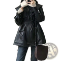 Black furs collar pu leather biker jacket featuring a black faux leather coat with plush white fur-lined collar and pockets