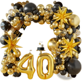 Glossy gold foil number 40 balloon in a black gold birthday balloon arch kit for festive celebration decor