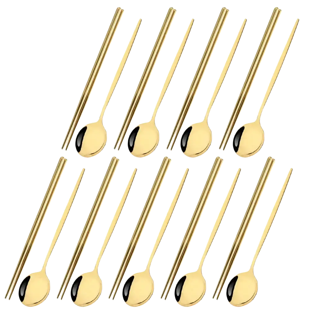 Black gold flatware set 18pcs stainless steel featuring 18 golden stainless steel chopsticks and spoons with sleek design
